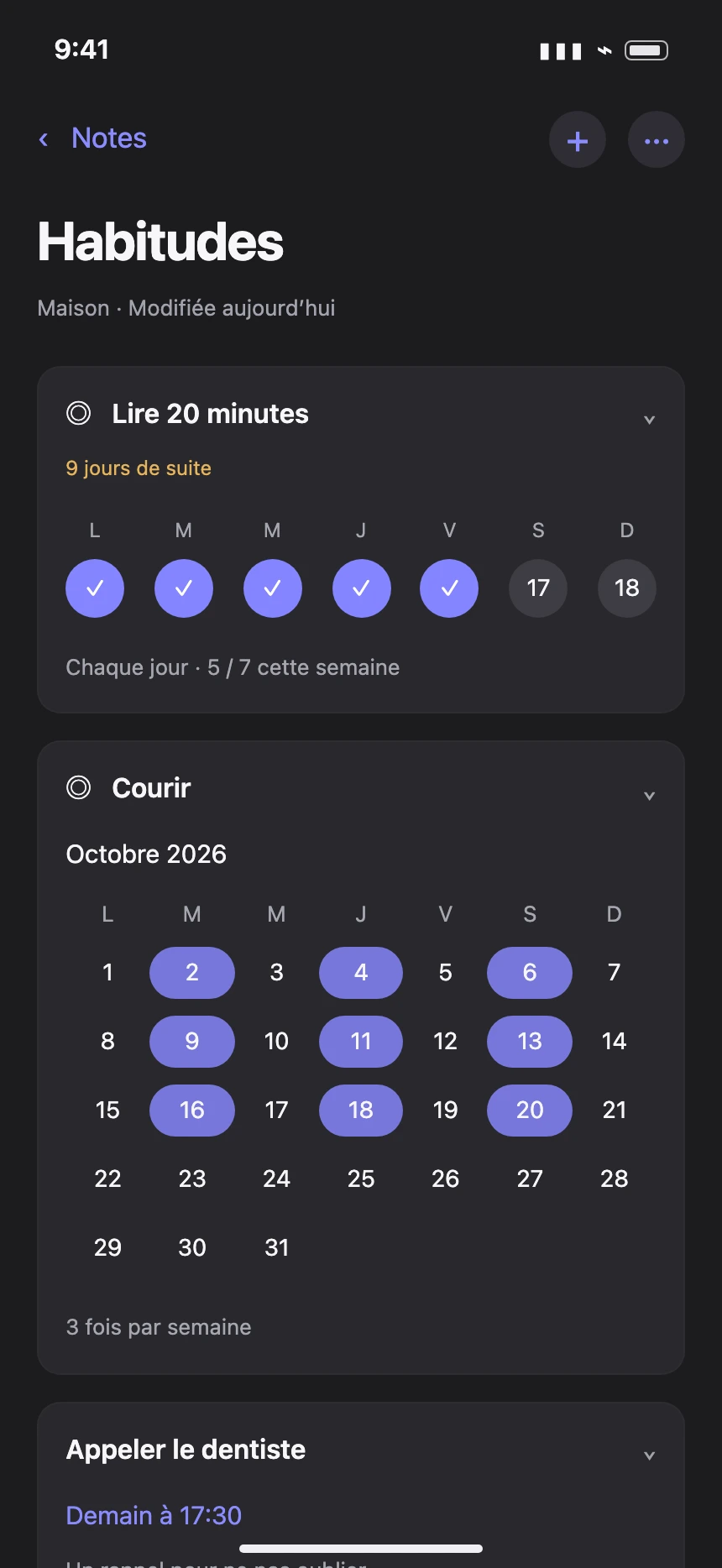 Aperçu illustré : le suivi des habitudes dans Bloknot